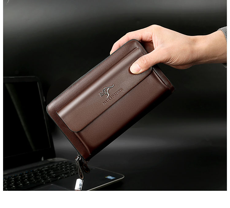 Whatna ミニセカンド バッグ メンズ 小型バッグ 長財布 12枚カード収納 カード入れ 小銭入れ 札入れ 3室仕切 レザー ミニクラッチ バッグ 手持ちバッグ 手提げ財布 手持ちカバン 男性用 紳士用-12