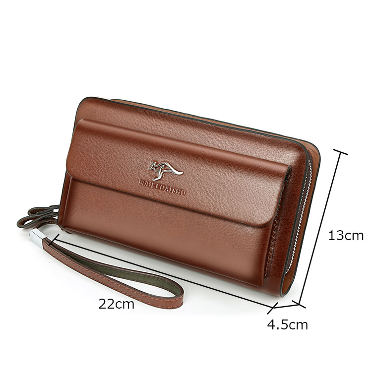 Whatna ミニセカンド バッグ メンズ 小型バッグ 長財布 12枚カード収納 カード入れ 小銭入れ 札入れ 3室仕切 レザー ミニクラッチ バッグ 手持ちバッグ 手提げ財布 手持ちカバン 男性用 紳士用-1