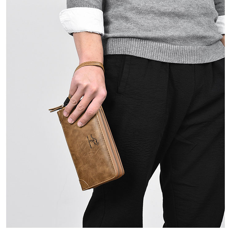 Whatna ミニセカンド バッグ メンズ 小型バッグ 長財布 RFID&磁気スキミング防止 7枚カード収納 カード入れ 小銭入れ 札入れ 3室仕切 レザー ミニクラッチ バッグ 手持ちバッグ 手提げ財布 手持ちカバン 男性用 紳士用-9