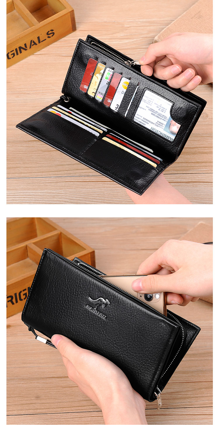 Whatna ミニセカンド バッグ メンズ 小型バッグ 長財布 RFID＆磁気スキミング防止 12枚カード収納 カード入れ 小銭入れ 札入れ 2室仕切 レザー ミニクラッチ バッグ 手持ちバッグ 手提げ財布 手持ちカバン 男性用 紳士用-4