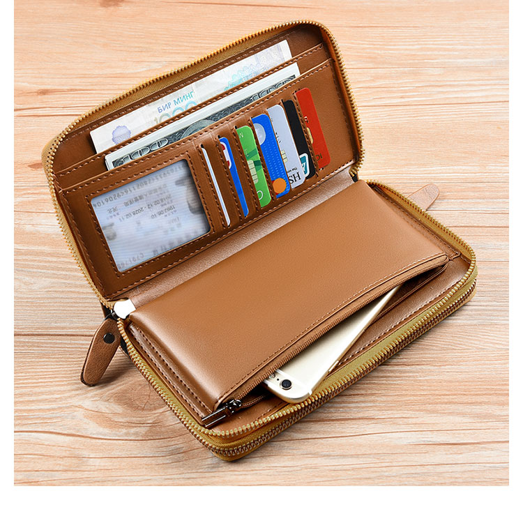 Whatna ミニセカンド バッグ メンズ 小型バッグ 長財布 RFID&磁気スキミング防止 7枚カード収納 カード入れ 小銭入れ 札入れ 3室仕切 レザー ミニクラッチ バッグ 手持ちバッグ 手提げ財布 手持ちカバン 男性用 紳士用-4