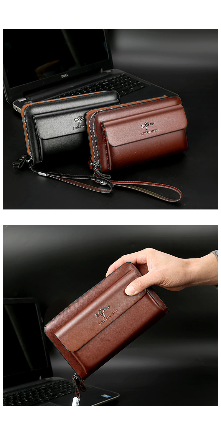Whatna ミニセカンド バッグ メンズ 小型バッグ 長財布 12枚カード収納 カード入れ 小銭入れ 札入れ 3室仕切 レザー ミニクラッチ バッグ 手持ちバッグ 手提げ財布 手持ちカバン 男性用 紳士用-9