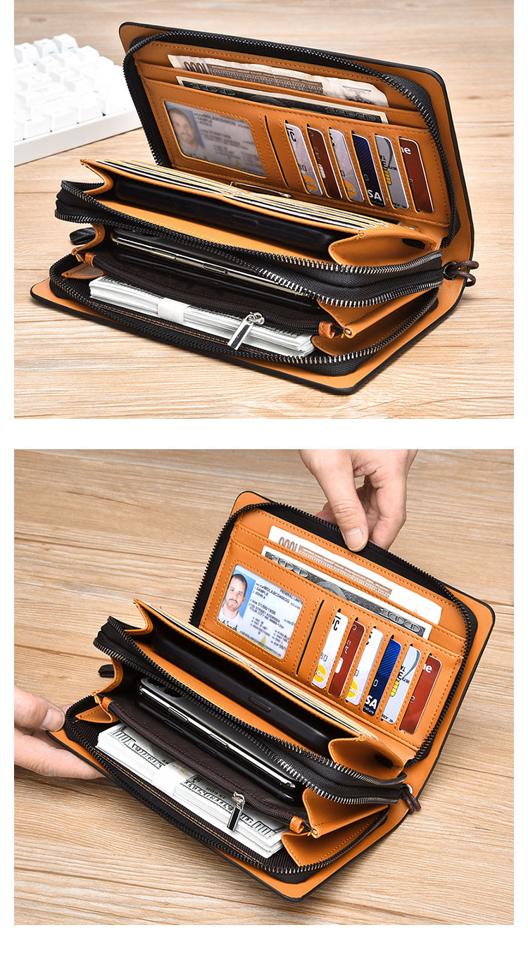 Whatna ミニセカンド バッグ メンズ 小型バッグ 長財布 13枚カード収納 カード入れ 小銭入れ 札入れ 3室仕切 レザー ミニクラッチ バッグ 手持ちバッグ 手提げ財布 手持ちカバン 男性用 紳士用-7