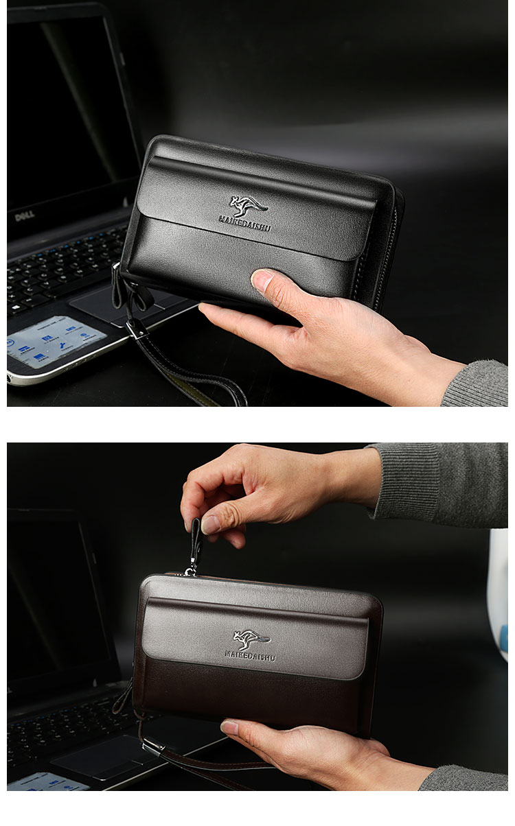 Whatna ミニセカンド バッグ メンズ 小型バッグ 長財布 12枚カード収納 カード入れ 小銭入れ 札入れ 3室仕切 レザー ミニクラッチ バッグ 手持ちバッグ 手提げ財布 手持ちカバン 男性用 紳士用-11