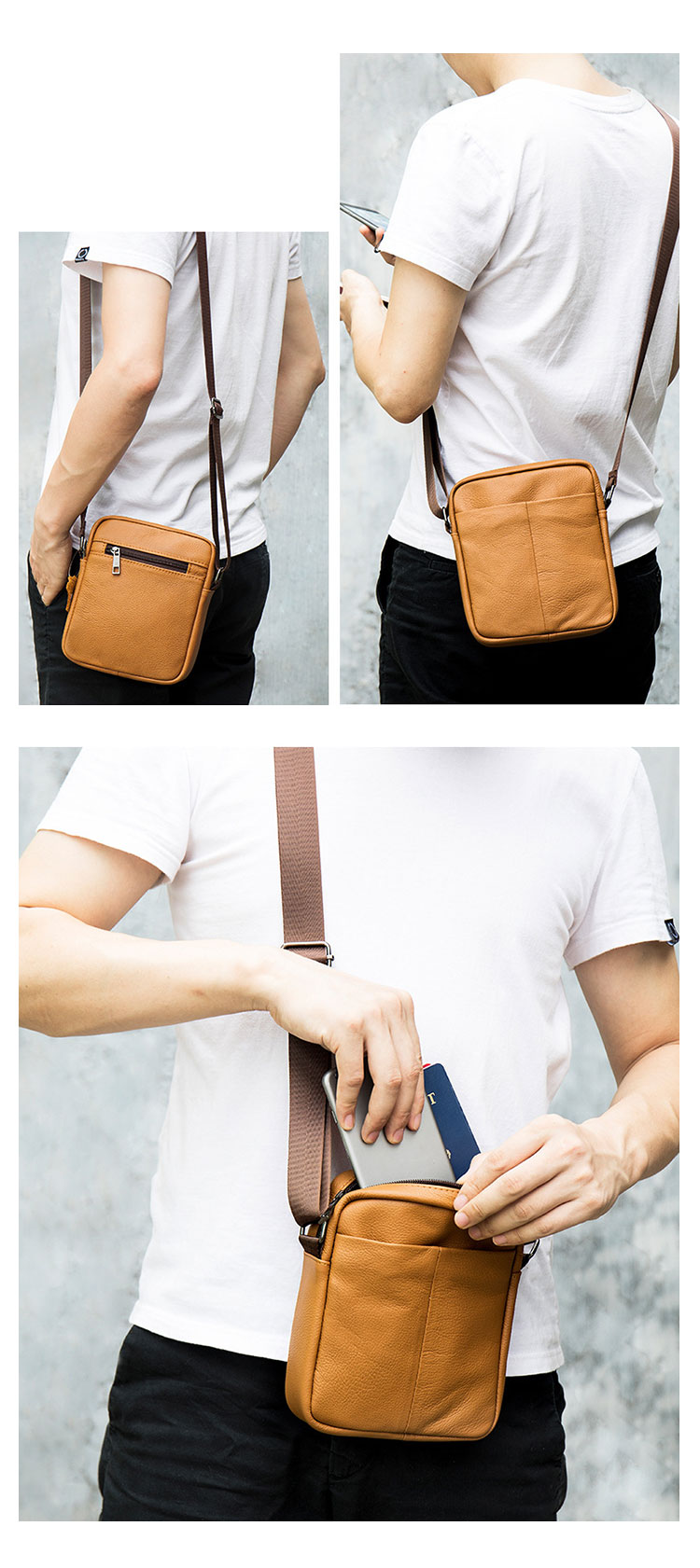 Whatna 牛 革 ミニショルダーバッグ メンズ ポシェット ワンショルダー ボディー バッグ 斜め掛けバッグ 肩掛けミニ胸バッグ メッセンジャーバッグ 小さい 本革 小型ショルダー肩掛けミニバッグ男女兼用-8
