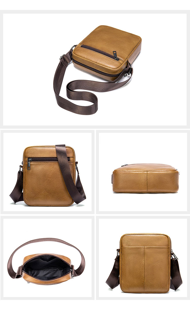 Whatna 牛 革 ミニショルダーバッグ メンズ ポシェット ワンショルダー ボディー バッグ 斜め掛けバッグ 肩掛けミニ胸バッグ メッセンジャーバッグ 小さい 本革 小型ショルダー肩掛けミニバッグ男女兼用-2
