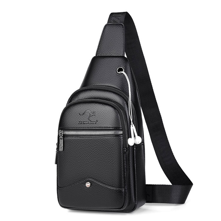 Whatna ワンショルダーメンズ ボディバッグ 斜め掛けバッグ肩掛け 胸バッグ メッセンジャーバッグ PUレザー大容量 軽量イヤホン穴付男女兼用 黒-9