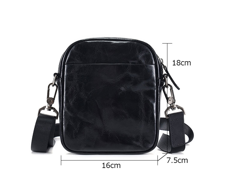 Whatna アンティーク風合い鞣し天 然 牛革ミニショルダーバッグ メンズ ポシェット メッセンジャーバッグ小さめ ショルダーミニポーチ 縦型  ipad mini収納可 本革 通勤 通学 斜めがけバッグ 自転車 かばん男性用 黒6759-1