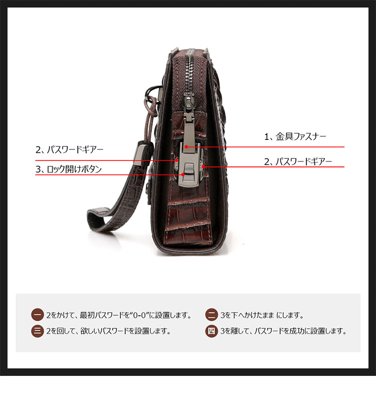 Whatnaワニ革 本革 ミニセカンド バッグ メンズ 財布型クラッチ