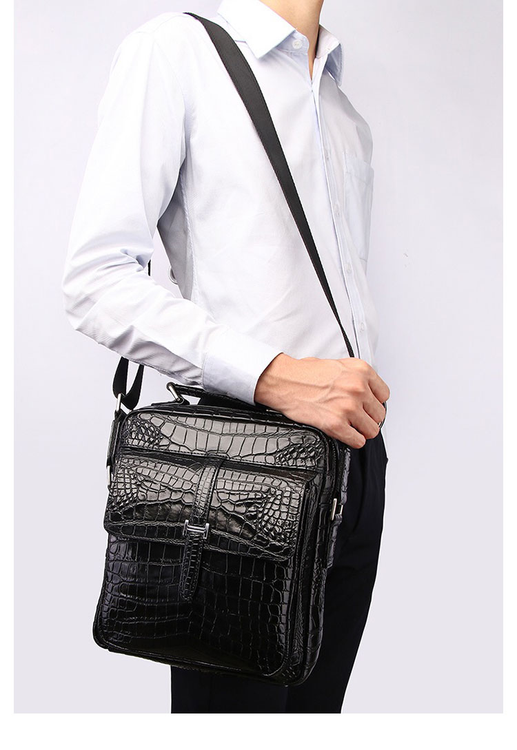 Whatna ワニ革ショルダーバッグ メンズ 3way斜め掛け胸バッグ 手提げバッグ セカンドバッグ 手持げバッグ革Ipad 9.7収納可本革 本皮 鰐革 カジュアル フォーマル ビジネス 通学 通勤 結婚式 肩掛けバッグ 自転車かばん プレゼント男性  4442-11