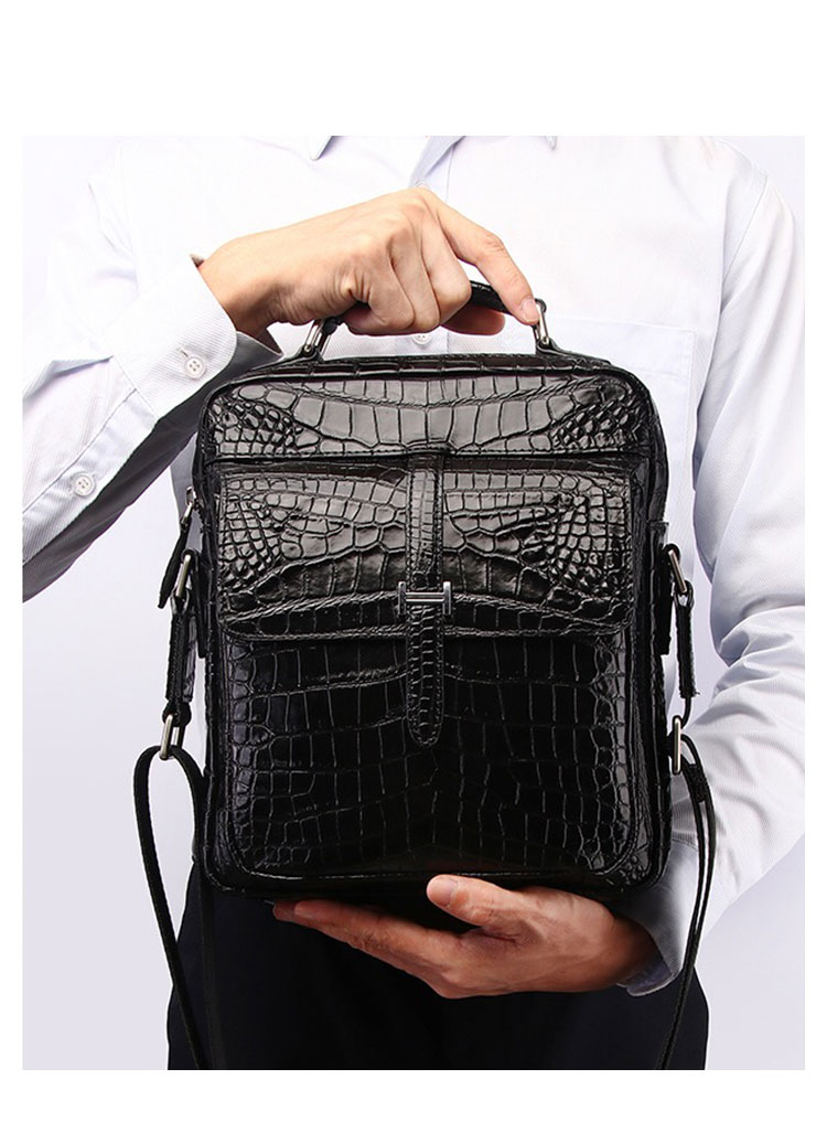 Whatna ワニ革ショルダーバッグ メンズ 3way斜め掛け胸バッグ 手提げバッグ セカンドバッグ 手持げバッグ革Ipad 9.7収納可本革 本皮 鰐革 カジュアル フォーマル ビジネス 通学 通勤 結婚式 肩掛けバッグ 自転車かばん プレゼント男性  4442-10
