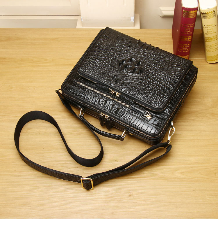 Whatna ワニ革ショルダーバッグ メンズ 3way斜め掛け胸バッグ 手提げバッグ セカンドバッグ 手持げバッグ ビジネスバッグ A4 Ipad 10.5収納可2室仕切 鰐革 カジュアル フォーマル ビジネス 通学 通勤 結婚式 肩掛けバッグ 自転車かばん 4445-5