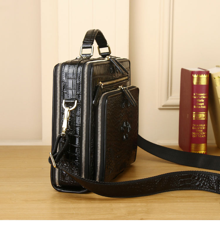 Whatna ワニ革ショルダーバッグ メンズ 3way斜め掛け胸バッグ 手提げバッグ セカンドバッグ 手持げバッグ ビジネスバッグ A4 Ipad 10.5収納可2室仕切 鰐革 カジュアル フォーマル ビジネス 通学 通勤 結婚式 肩掛けバッグ 自転車かばん 4445-3