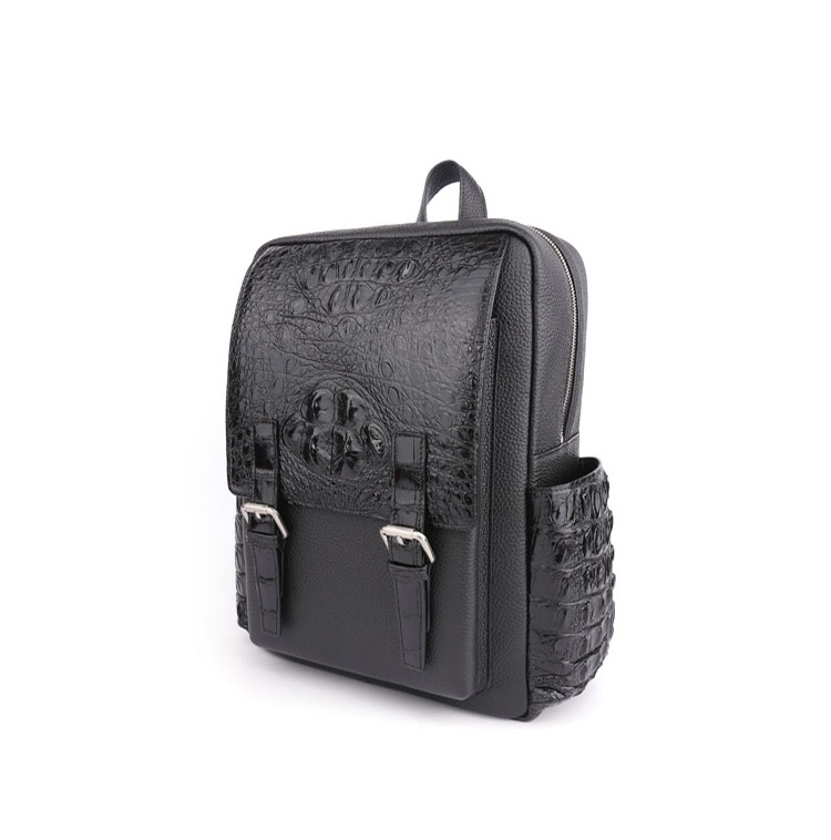 Whatnaワニ革 ビジネスバッグメンズ バッグ 2 WAY 手提げ リュック バッグ クロコダイル革 厚手 本革 A4 14インチpc収納可 大容量 盗難防止 旅行 出張用 通勤 通学 就活 面接 バッグ かばん 男性用 ブラウン 黒(1608)-1