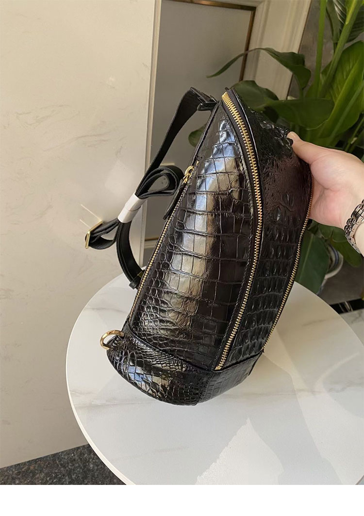 Whatna クロコダイル革 本革 斜めがけ ボディバッグ ワンショルダー メンズ ボディ斜め掛け 胸バッグ 厚手 レザー ワニ革左右付け替え可能 黑-4