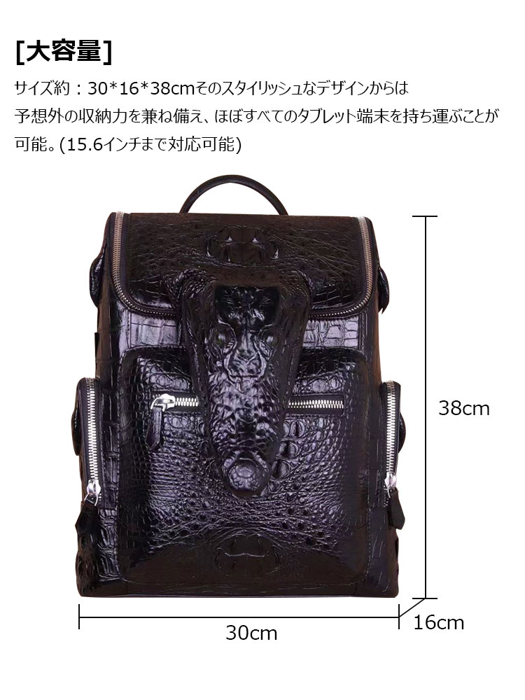 Whatna ワニ革 ビジネスバッグメンズ バッグ 手提げ・リュックの2WAY クロコダイル革 厚手本革 A4 15.6インチpc収納可 大容量  盗難防止 旅行 出張用 通勤 通学 就活 面接 バッグ かばん 男性用 黒4449 | Whatna