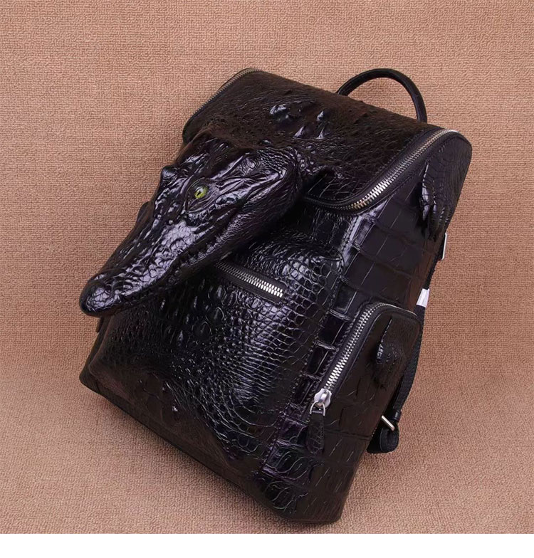 Whatna ワニ革 ビジネスバッグメンズ バッグ 手提げ・リュックの2WAY クロコダイル革 厚手本革 A4 15.6インチpc収納可 大容量 盗難防止 旅行 出張用 通勤 通学 就活 面接 バッグ かばん 男性用  黒4449-3