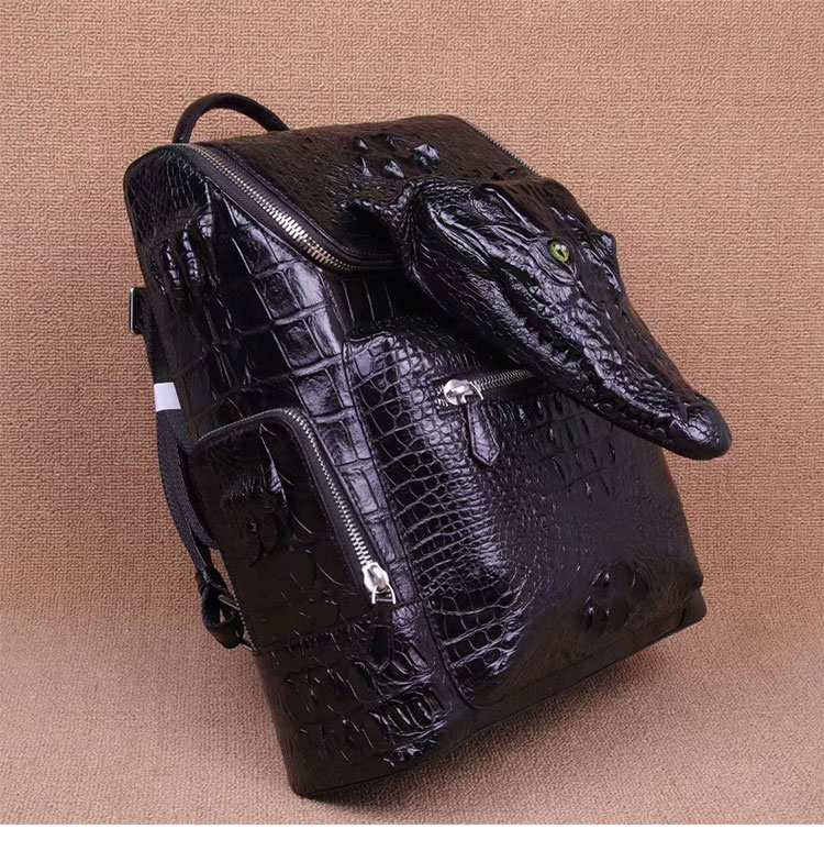Whatna ワニ革 ビジネスバッグメンズ バッグ 手提げ・リュックの2WAY クロコダイル革 厚手本革 A4 15.6インチpc収納可 大容量 盗難防止 旅行 出張用 通勤 通学 就活 面接 バッグ かばん 男性用  黒4449-4