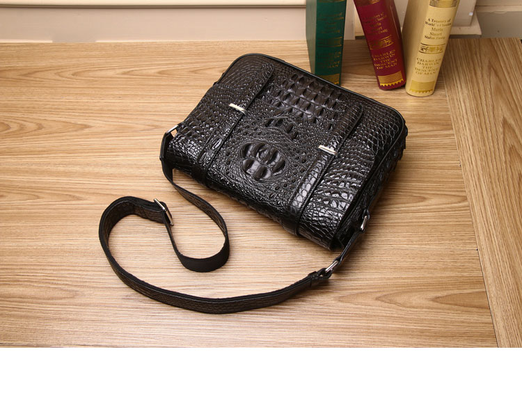 Whatna ワニ革 本革 ショルダーバッグ メンズ ポシェットメッセンジャーバッグ 横型 A4サイズ ipad 10.5収納可さめ ビジネスバッグクロコダイル革 本皮 通勤 通学 斜めがけバッグ かばん男性用 ブラウン 黒4451-5