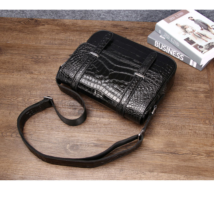 Whatna ワニ革 本革 ショルダーバッグ メンズ ポシェットメッセンジャーバッグ 横型 A4サイズ ipad 10.5収納可さめ ビジネスバッグクロコダイル革 本皮 通勤 通学 斜めがけバッグ かばん男性用 ブラウン 黒4450-4