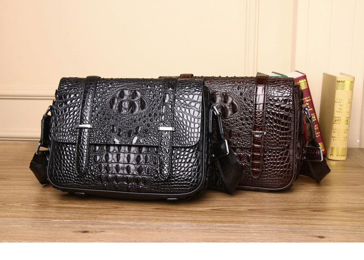 Whatna ワニ革 本革 ショルダーバッグ メンズ ポシェットメッセンジャーバッグ 横型 A4サイズ ipad 10.5収納可さめ ビジネスバッグクロコダイル革 本皮 通勤 通学 斜めがけバッグ かばん男性用 ブラウン 黒4451-1