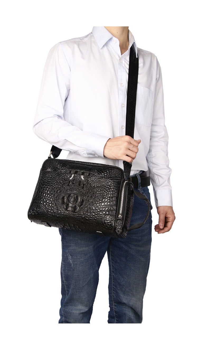Whatna ワニ革 本革 ショルダーバッグ メンズ ポシェットメッセンジャーバッグ 横型 A4サイズ ipad 10.5収納可さめ ビジネスバッグクロコダイル革 本皮 通勤 通学 斜めがけバッグ かばん男性用 ブラウン 黒4452-11