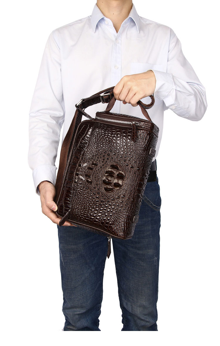 Whatna ワニ革 本革 ショルダーバッグ メンズ ポシェットメッセンジャーバッグ 横型 A4サイズ ipad 10.5収納可さめ ビジネスバッグクロコダイル革 本皮 通勤 通学 斜めがけバッグ かばん男性用 ブラウン 黒4452-13