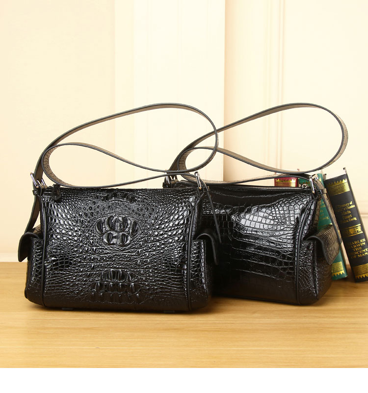 Whatna ワニ革 本革ショルダーバッグ メンズ 斜め掛け ボディバッグ 胸バッグ 厚 手 レザー横型 大さめビジネスバッグ A4サイズクロコダイル革 本皮 肩掛け 通勤 通学 斜めがけバッグ 防水 バッグ 自転車 かばん男性用4458-1