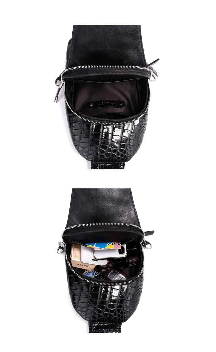Whatna クロコダイル革 本革 斜めがけ ボディバッグ ワンショルダー メンズ ボディ斜め掛け 胸バッグ 厚手 レザー ワニ革 左右付け替え可能 黑 4460-7