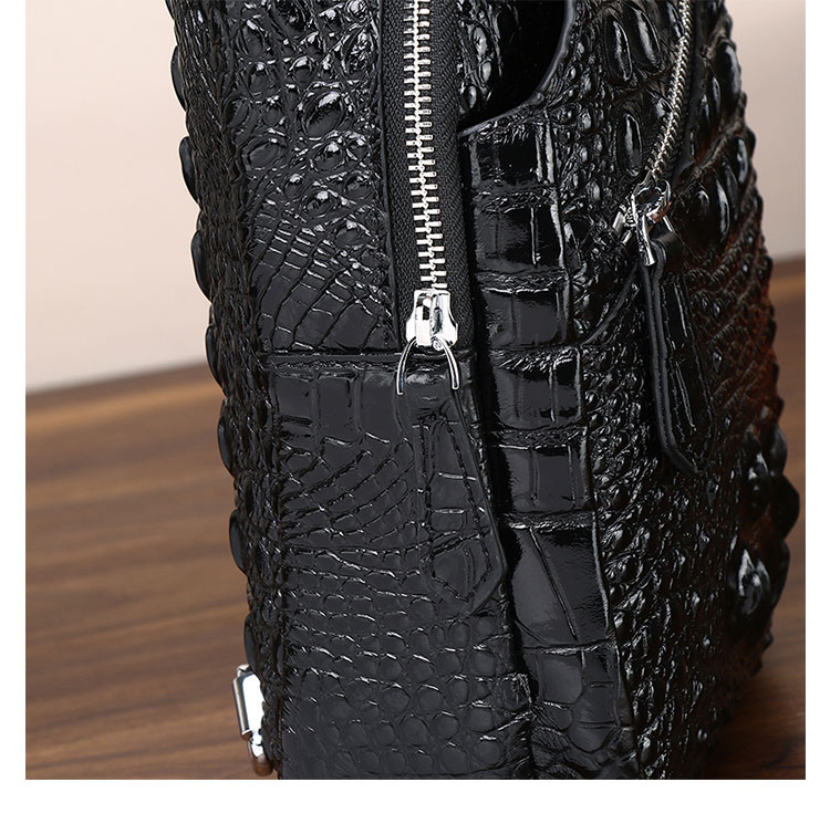 Whatna クロコダイル革 本革 斜めがけ ボディバッグ ワンショルダー メンズ ボディ斜め掛け 胸バッグ 厚手 レザー ワニ革 左右付け替え可能 黑 4459-11