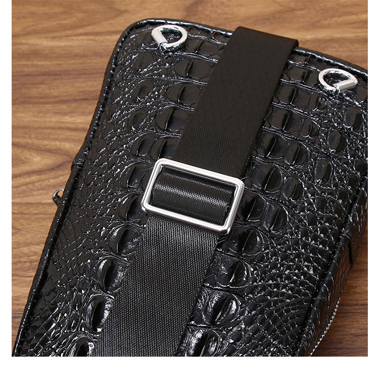 Whatna クロコダイル革 本革 斜めがけ ボディバッグ ワンショルダー メンズ ボディ斜め掛け 胸バッグ 厚手 レザー ワニ革 左右付け替え可能 黑 4459-13