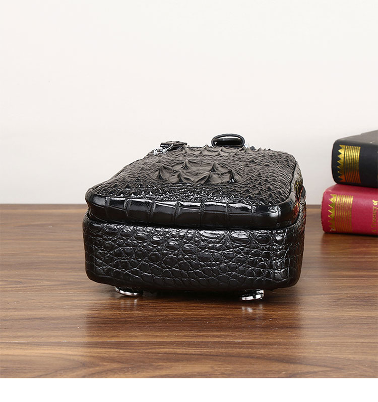 Whatna クロコダイル革 本革 斜めがけ ボディバッグ ワンショルダー メンズ ボディ斜め掛け 胸バッグ 厚手 レザー ワニ革 左右付け替え可能 黑 4459-4