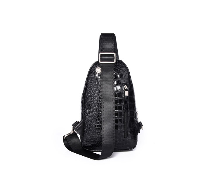 Whatna クロコダイル革 本革 斜めがけ ボディバッグ ワンショルダー メンズ ボディ斜め掛け 胸バッグ 厚手 レザー ワニ革 左右付け替え可能 黑 4460-3