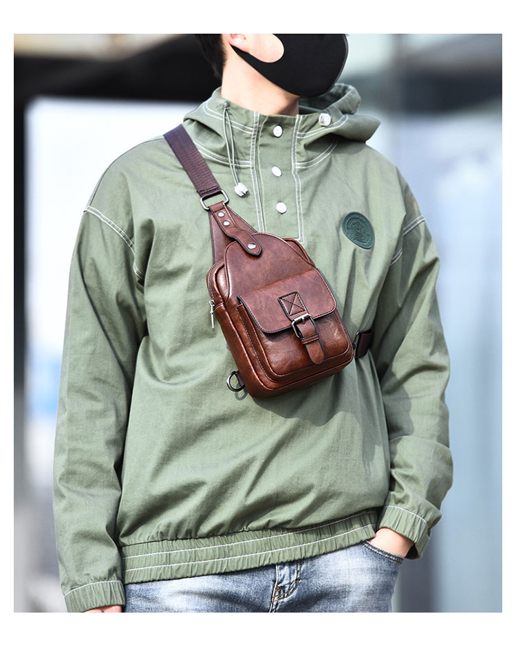 Whatna 革 ミニショルダーバッグ メンズ  斜めがけ ワンショルダーバッグ ミニボディバッグ 胸バッグ ショルダーミニポーチipad mini収納可puレザービジネス 通学 通勤バッグ 自転車 鞄-9