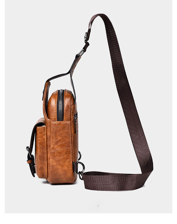 Whatna 革 ミニショルダーバッグ メンズ  斜めがけ ワンショルダーバッグ ミニボディバッグ 胸バッグ ショルダーミニポーチipad mini収納可puレザービジネス 通学 通勤バッグ 自転車 鞄-3