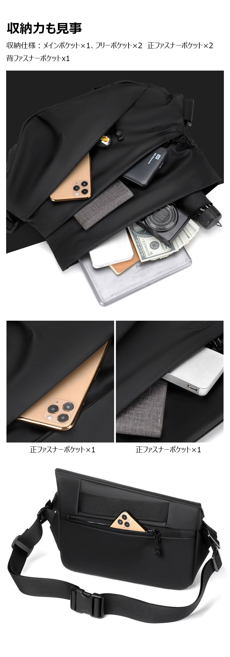 Whatna革 ショルダーバッグ メンズ 斜め掛け ボディバッグ 胸バッグ 厚 手 レザー小さめビジネスバッグ 9.7インチのipad収納可 肩掛け 通勤 通学 斜めがけバッグ 防水 バッグ 自転車 かばん男性用-2