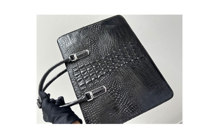 Whatna ワニ革 本革 ビジネス バッグメンズ 2way ショルダー 手提げ 斜め掛け 手持ち 肩掛けバッグ 2室仕切 クロコダイル革 ブリーフケース 15.6インチPC対応 旅行 出張 通勤 通学 就活 面接 バッグ 6686-2