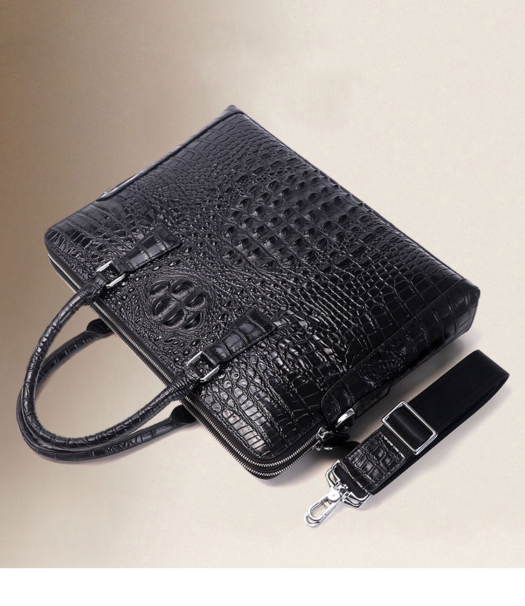 Whatna ワニ革 本革 ビジネス バッグメンズ 2way ショルダー 手提げ 斜め掛け 手持ち 肩掛けバッグ2室仕切 クロコダイル革 ブリーフケース 15.6インチPC対応 旅行 出張 通勤 通学 就活 面接 バッグ  4512-5