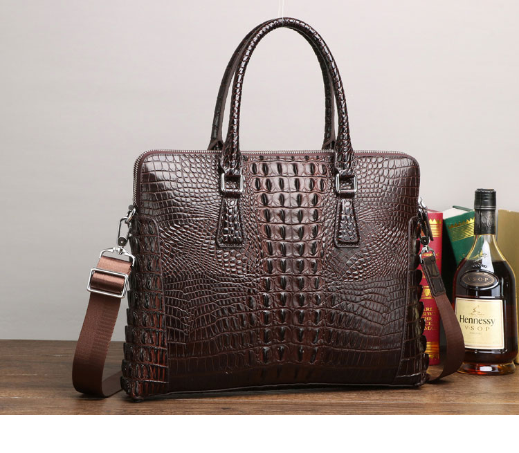 Whatna ワニ革 本革 ビジネス バッグメンズ 2way ショルダー 手提げ 斜め掛け 手持ち 肩掛けバッグ2室仕切 クロコダイル革 ブリーフケース 15.6インチPC対応 旅行 出張 通勤 通学 就活 面接 バッグ 6325-5-3