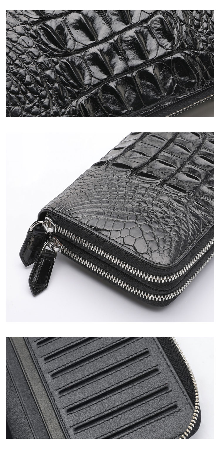 Whatna ワニ革 ミニセカンドバッグ メンズ バッグ 長財布 カード入れ 小銭入れ 札入れ ダブルファスナー14枚カード収納 2室仕切 小さめ クラッチバッグ 手持ちバッグ ポーチ 男性用 紳士用 結婚式 冠婚葬祭 バッグ 2007-1-7