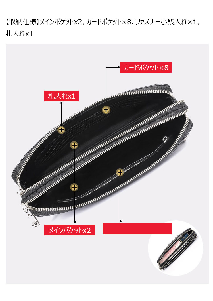 Whatna ワニ革セカンドバッグ メンズ バッグ クラッチ バッグ 小さい カード8枚収納可2室仕切 厚手 本 革 レザー 結婚式 バッグ フォーマル ビジネス 冠婚葬祭 バッグ 男性用 紳士用 2035B-7