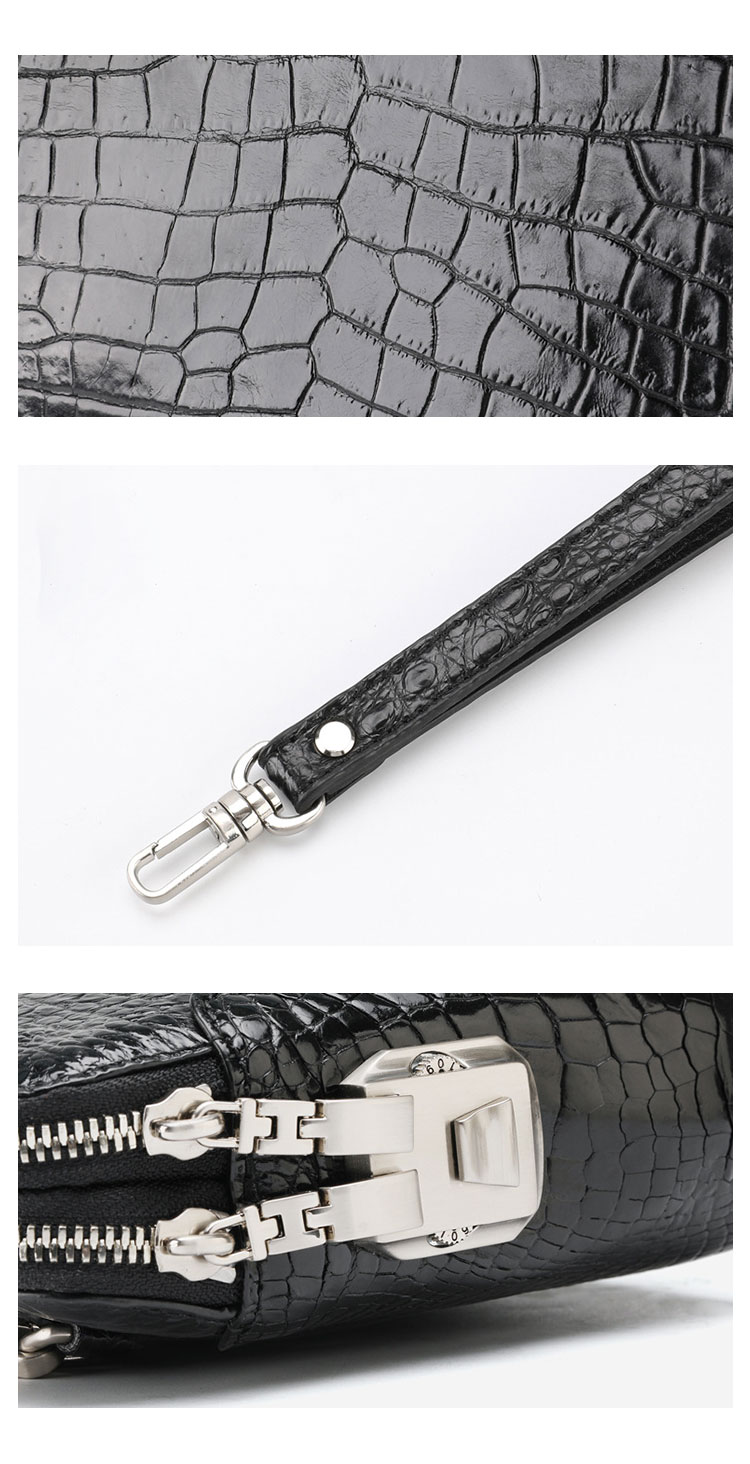 Whatna ワニ革セカンドバッグ メンズ バッグ クラッチ バッグ 小さい カード8枚収納可2室仕切 厚手 本 革 レザー 結婚式 バッグ フォーマル ビジネス 冠婚葬祭 バッグ 男性用 紳士用 2035B-8