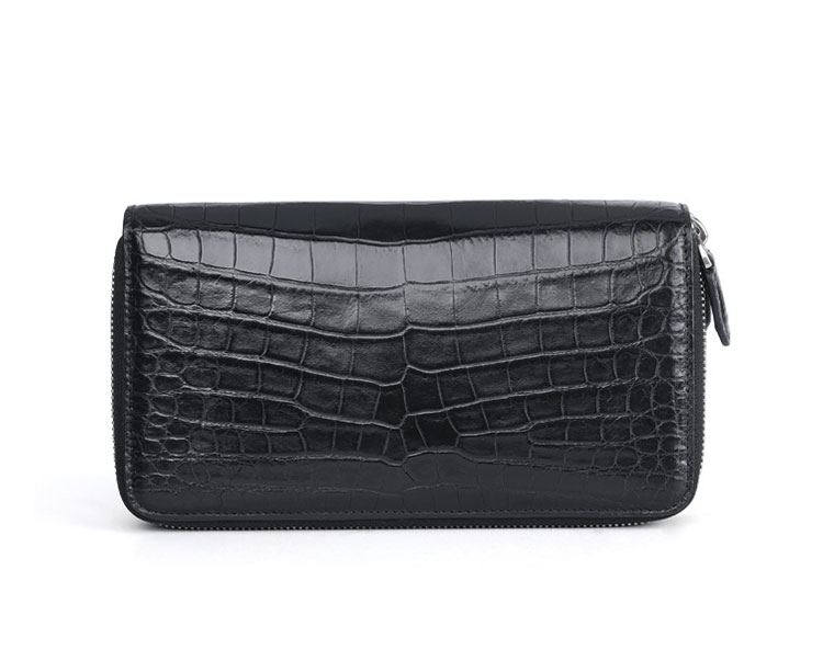 Whatna ワニ革 ミニセカンドバッグ メンズ バッグ 長財布 カード入れ 小銭入れ 札入れ ダブルファスナー14枚カード収納 2室仕切 小さめ クラッチバッグ 手持ちバッグ ポーチ 男性用 紳士用 結婚式 冠婚葬祭 バッグ 2007B-1