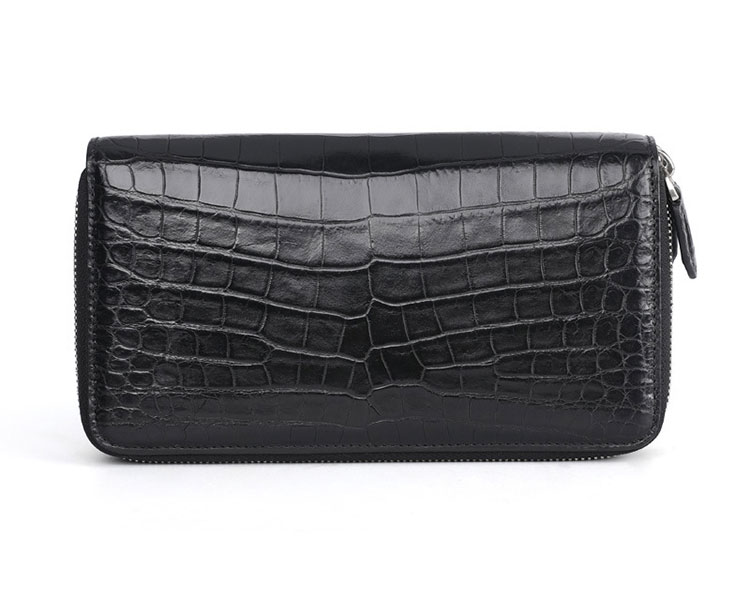 Whatna ワニ革 ミニセカンドバッグ メンズ バッグ 長財布 カード入れ 小銭入れ 札入れ ダブルファスナー14枚カード収納 2室仕切 小さめ クラッチバッグ 手持ちバッグ ポーチ 男性用 紳士用 結婚式 冠婚葬祭 バッグ 2007B-3