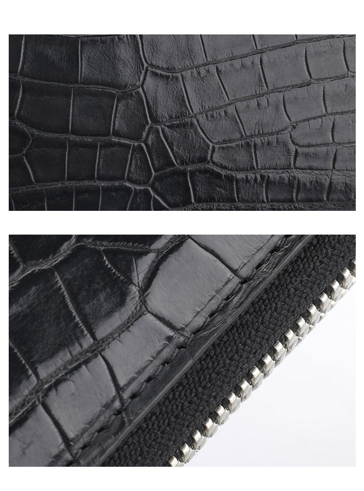 Whatna ワニ革 ミニセカンドバッグ メンズ バッグ 長財布 カード入れ 小銭入れ 札入れ ダブルファスナー14枚カード収納 2室仕切 小さめ クラッチバッグ 手持ちバッグ ポーチ 男性用 紳士用 結婚式 冠婚葬祭 バッグ 2007B-7