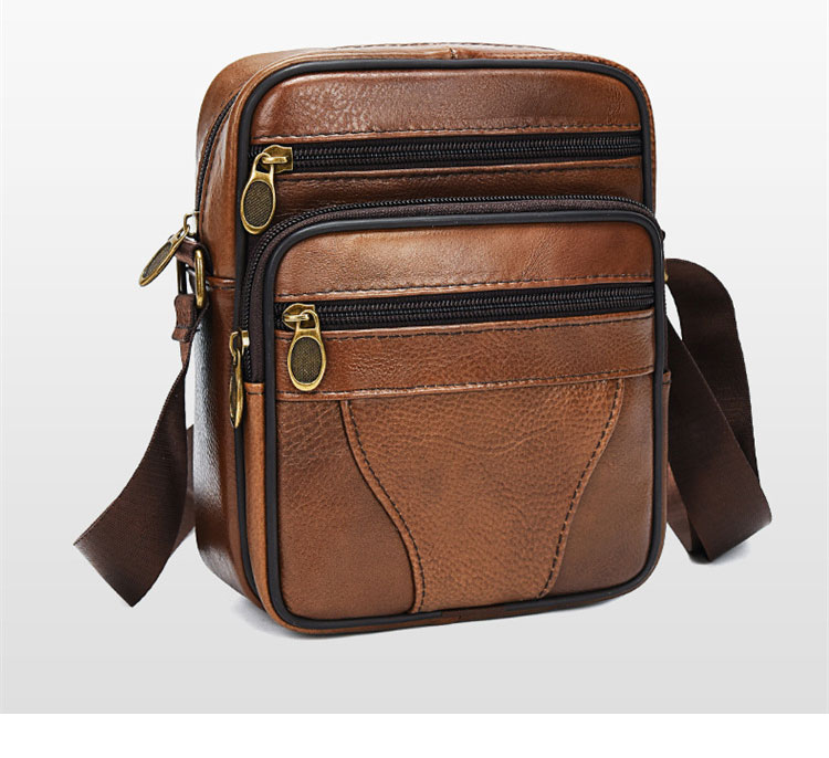 Whatna 牛 革 ミニショルダーバッグ メンズ ポシェット ワンショルダー ボディ斜め掛け バッグ 肩掛けミニ胸バッグ メッセンジャーバッグ 小さい 本革 小型ショルダー肩掛けミニバッグ男女兼用-2
