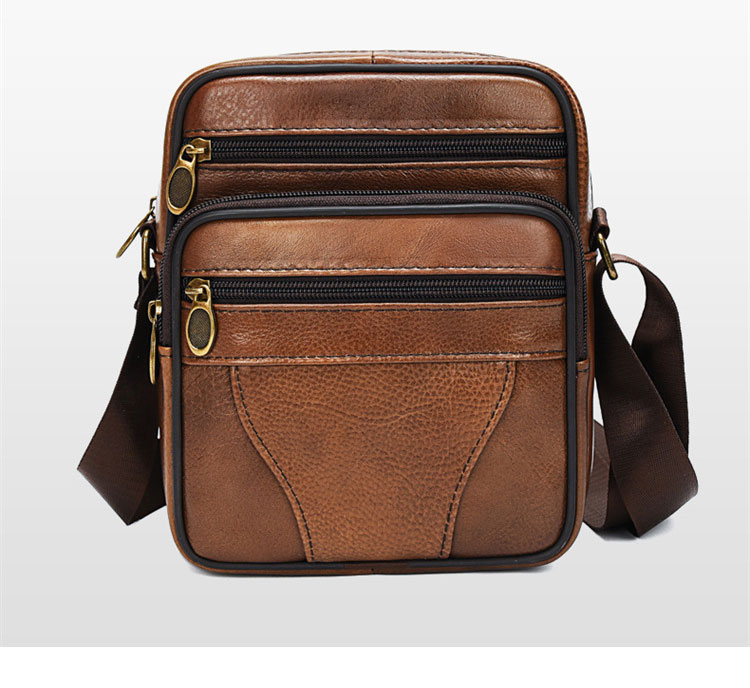 Whatna 牛 革 ミニショルダーバッグ メンズ ポシェット ワンショルダー ボディ斜め掛け バッグ 肩掛けミニ胸バッグ メッセンジャーバッグ 小さい 本革 小型ショルダー肩掛けミニバッグ男女兼用-1