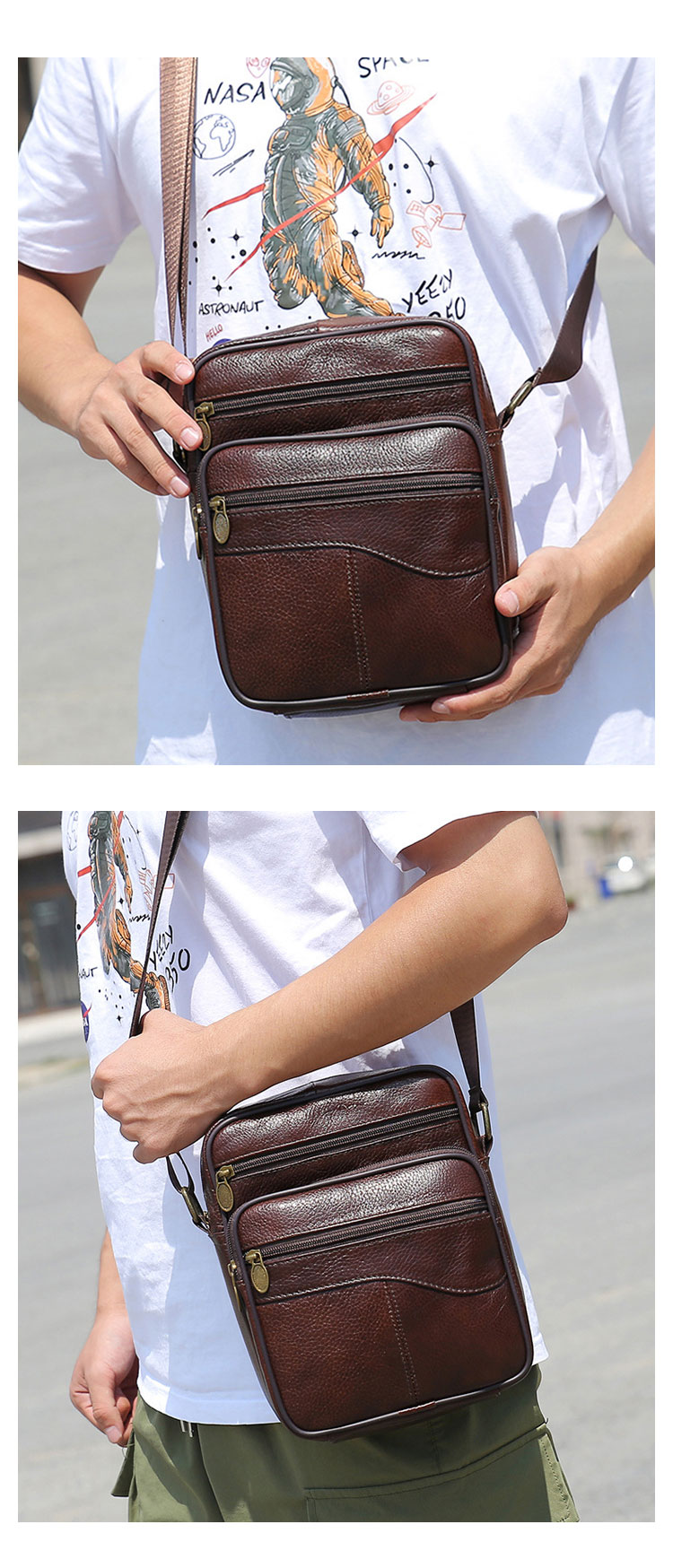 Whatna 牛 革 ミニショルダーバッグ メンズ ポシェット ワンショルダー ボディ斜め掛け バッグ 肩掛けミニ胸バッグ メッセンジャーバッグ 小さい 本革 小型ショルダー肩掛けミニバッグ男女兼用-9