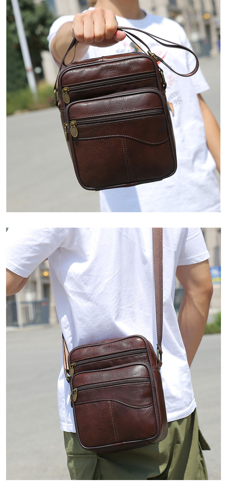 Whatna 牛 革 ミニショルダーバッグ メンズ ポシェット ワンショルダー ボディ斜め掛け バッグ 肩掛けミニ胸バッグ メッセンジャーバッグ 小さい 本革 小型ショルダー肩掛けミニバッグ男女兼用-10