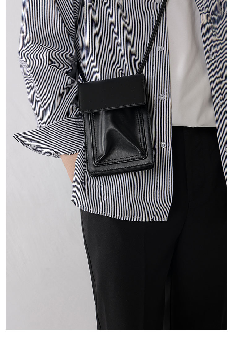 Whatna ミニショルダーバッグ メンズ 斜めがけ ミニボディバッグ 胸バッグ ショルダーミニポーチ 革 縦型 軽量 小型 小さめメッセンジャーバッグビジネス 通学 ミニバッグ通勤鞄 自転車 かばん 男性用 黒 (XM-084)-8